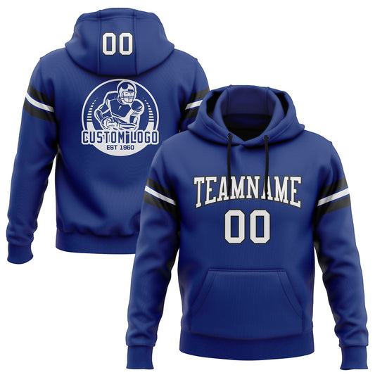 Custom Stitched Royal White-Black Football Pullover Sweatshirt Hoodie