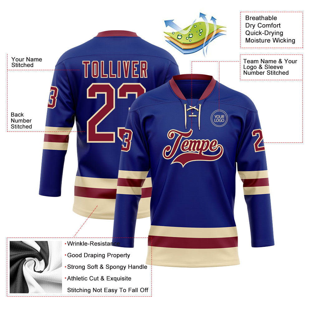 Custom Royal Crimson-Cream Hockey Lace Neck Jersey