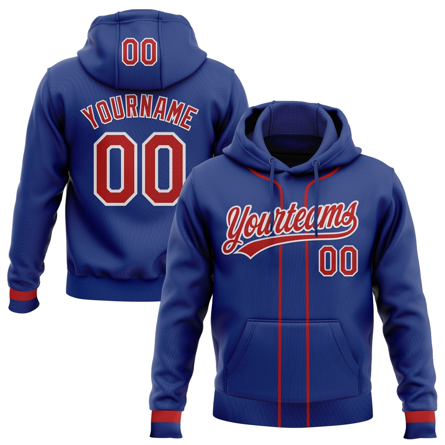 Custom Stitched Royal Red-White Baseball Pullover Sweatshirt Hoodie