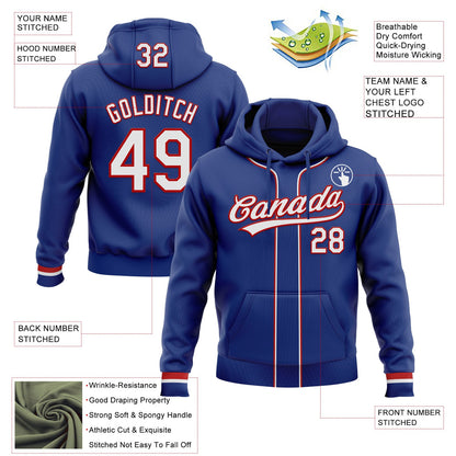 Custom Stitched Royal White-Red Baseball Pullover Sweatshirt Hoodie