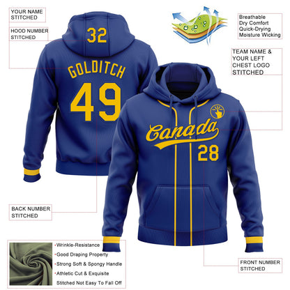 Custom Stitched Royal Yellow-Royal Baseball Pullover Sweatshirt Hoodie