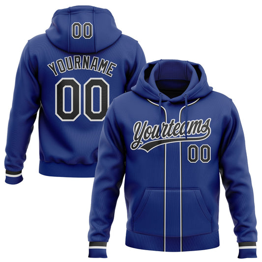 Custom Stitched Royal Black-White Baseball Pullover Sweatshirt Hoodie