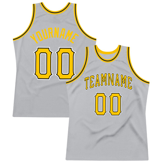Custom Gray Gold-Black Authentic Throwback Basketball Jersey