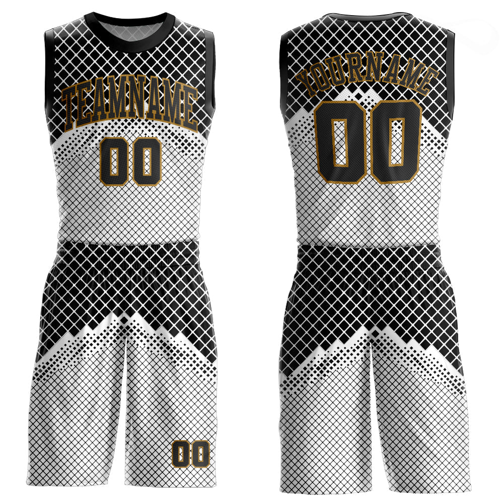 Custom Gray Black-Old Gold Round Neck Sublimation Basketball Uniform Jersey