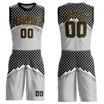 Custom Gray Black-Old Gold Round Neck Sublimation Basketball Uniform Jersey