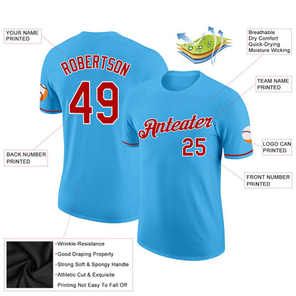 Custom Sky Blue Red-White Performance T-Shirt