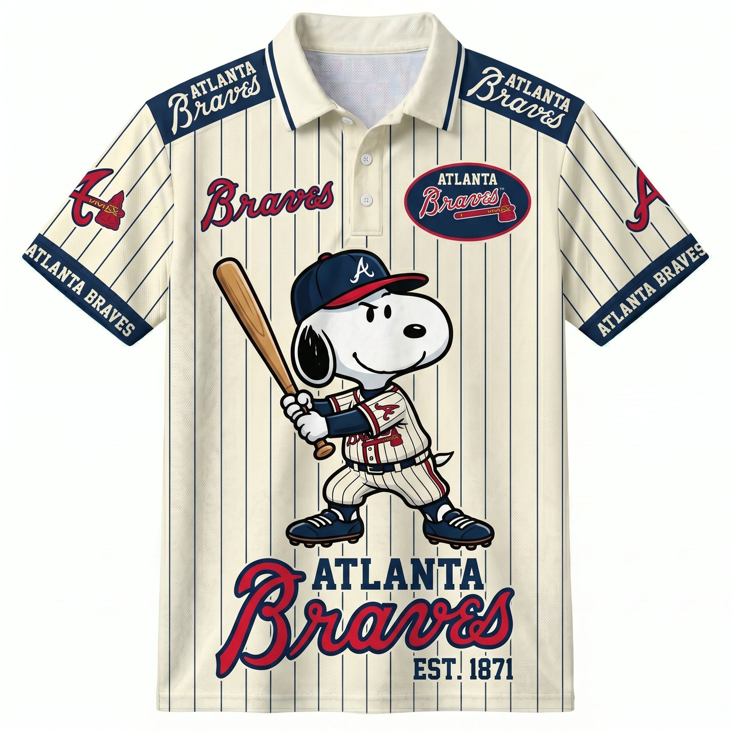 National League — NL Baseball Polo Shirt, Team Color Game Day Polo, Cartoon Dog Baseball Inspired Sports Jersey, Navy Pinstripe Fanwear Shirt