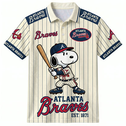 National League — NL Baseball Polo Shirt, Team Color Game Day Polo, Cartoon Dog Baseball Inspired Sports Jersey, Navy Pinstripe Fanwear Shirt