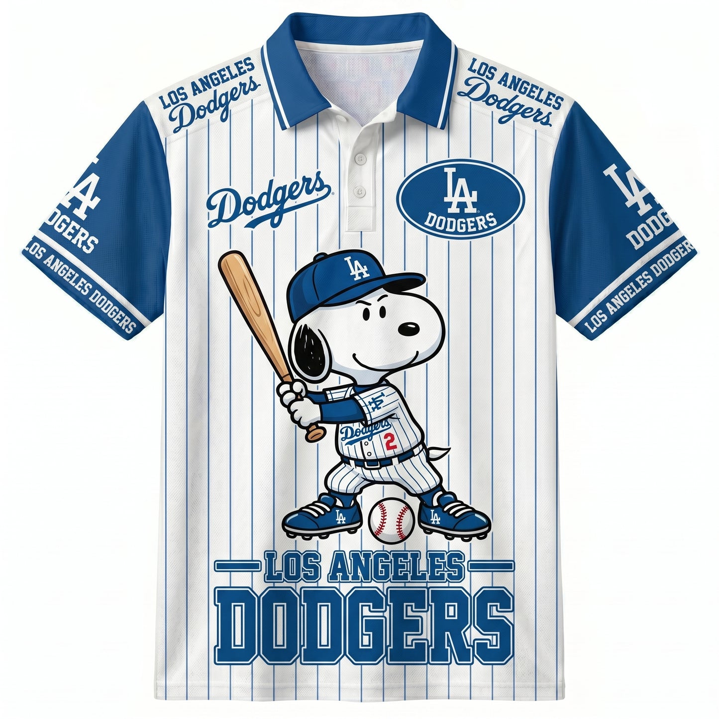 National League — NL Baseball Polo Shirt, Team Color Game Day Polo, Cartoon Dog Baseball Inspired Sports Jersey, Navy Pinstripe Fanwear Shirt