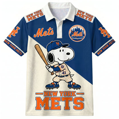 National League — NL Baseball Polo Shirt, Team Color Game Day Polo, Cartoon Dog Baseball Inspired Sports Jersey, Navy Pinstripe Fanwear Shirt