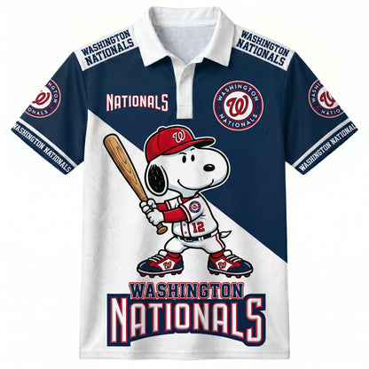 National League — NL Baseball Polo Shirt, Team Color Game Day Polo, Cartoon Dog Baseball Inspired Sports Jersey, Navy Pinstripe Fanwear Shirt