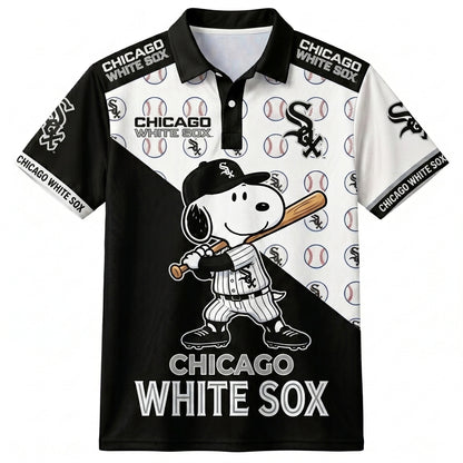 American League - AL Baseball Polo Shirt, Team Color Game Day Polo, Cartoon Dog Baseball Inspired Sports Jersey, Navy Pinstripe Fanwear Shirt