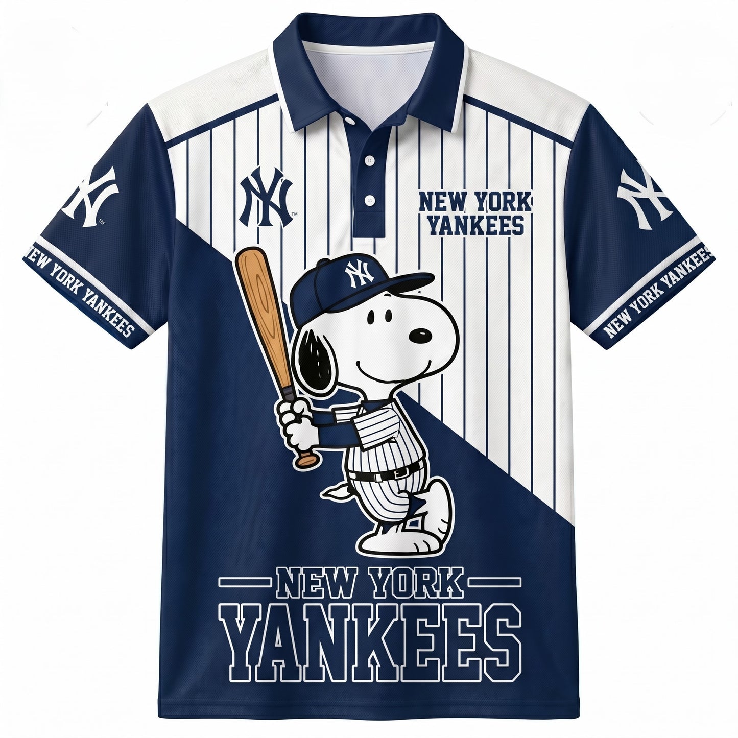 American League - AL Baseball Polo Shirt, Team Color Game Day Polo, Cartoon Dog Baseball Inspired Sports Jersey, Navy Pinstripe Fanwear Shirt