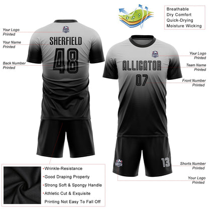 Custom Gray Black Sublimation Fade Fashion Soccer Uniform Jersey