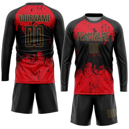 Custom Black Red-Gold Sublimation Soccer Uniform Jersey