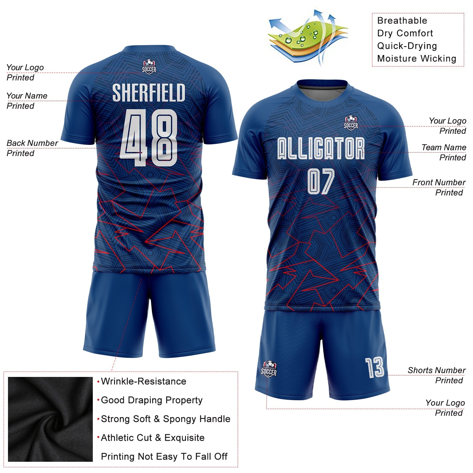 Custom Royal White-Red Away Sublimation Soccer Uniform Jersey