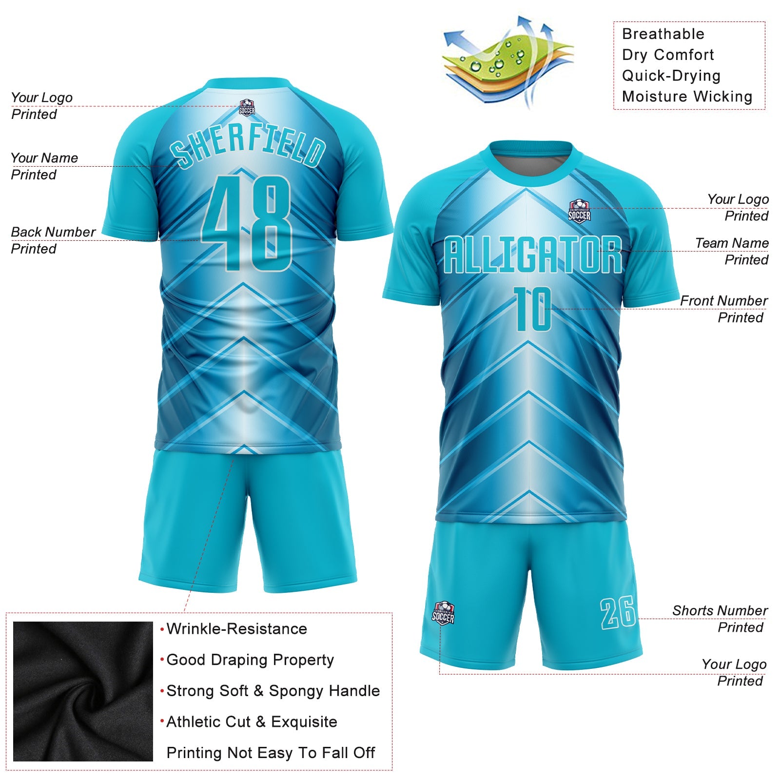 Custom Sky Blue Lakes Blue-White Sublimation Soccer Uniform Jersey