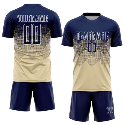 Custom Cream Navy-White Sublimation Soccer Uniform Jersey