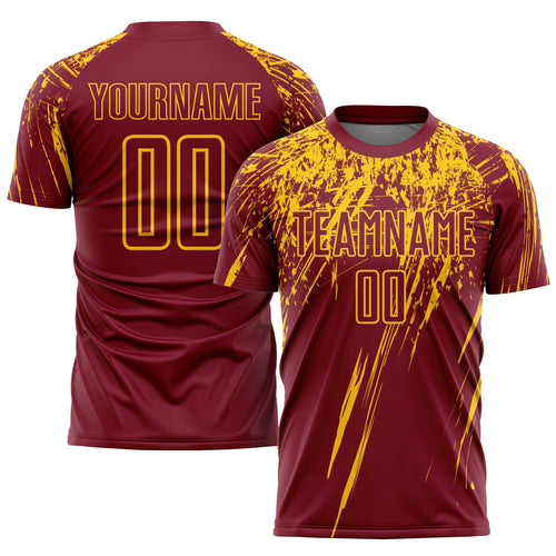Custom Crimson Yellow Sublimation Soccer Uniform Jersey