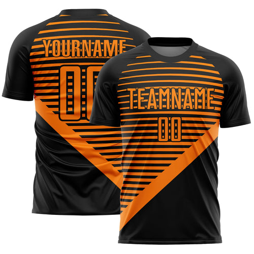 Custom Black Bay Orange Stripes Sublimation Soccer Uniform Jersey