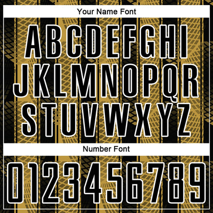 Custom Black Old Gold-White Abstract Network Sublimation Soccer Uniform Jersey