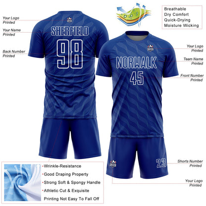 Custom Royal White Waves Shape Sublimation Soccer Uniform Jersey