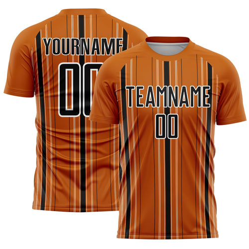 Custom Texas Orange Black-White Stripe Sublimation Soccer Uniform Jersey
