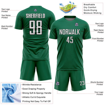 Custom Kelly Green White-Black Geometric Shape Sports Sublimation Soccer Uniform Jersey