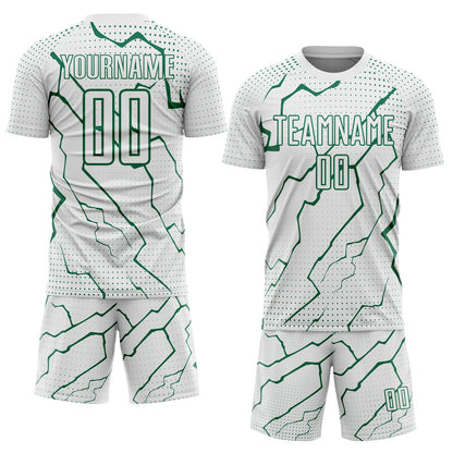 Custom White Kelly Green Lightning Sports Sublimation Soccer Uniform Jersey
