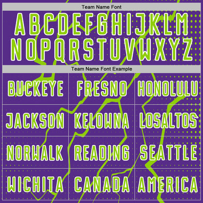 Custom Purple Neon Green-White Lightning Sports Sublimation Soccer Uniform Jersey