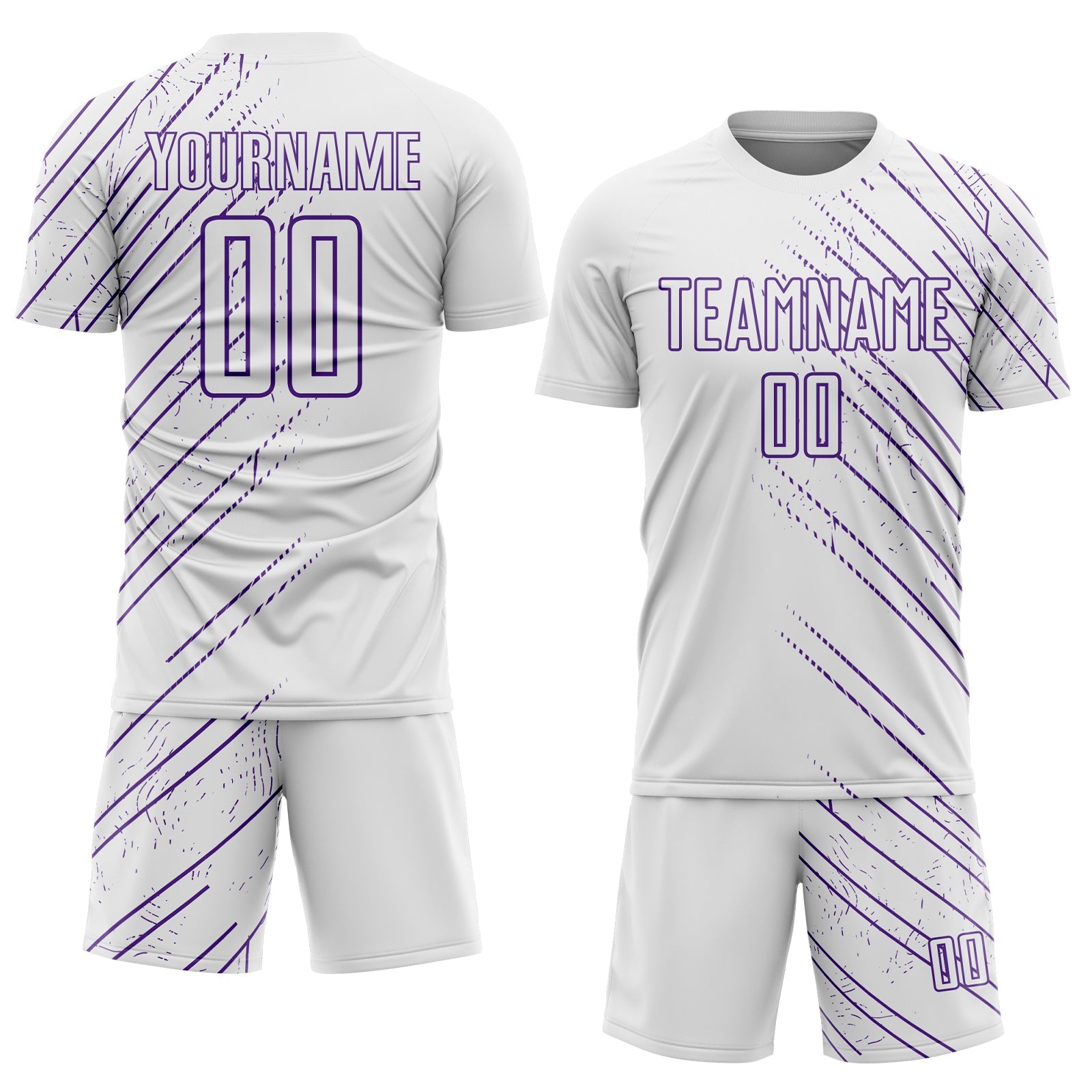 Custom White Purple Lines Sports Sublimation Soccer Uniform Jersey