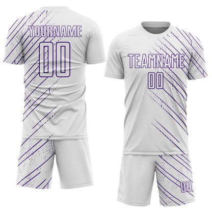 Custom White Purple Lines Sports Sublimation Soccer Uniform Jersey
