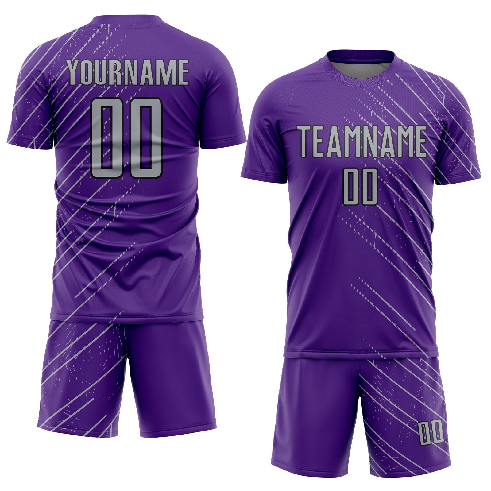 Custom Purple Gray-Black Lines Sports Sublimation Soccer Uniform Jersey
