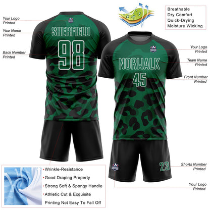 Custom Black Kelly Green-White Animal Leopard Print Sports Sublimation Soccer Uniform Jersey
