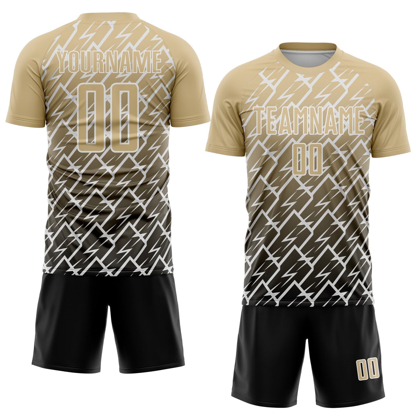 Custom Vegas Gold Black-White Lightning Sports Sublimation Soccer Uniform Jersey