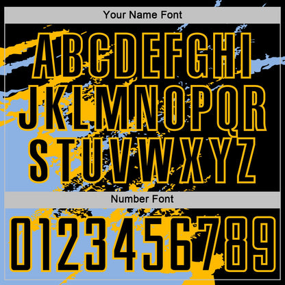 Custom Black Light Blue-Gold Abstract Fragment Art Splash Sports Sublimation Soccer Uniform Jersey