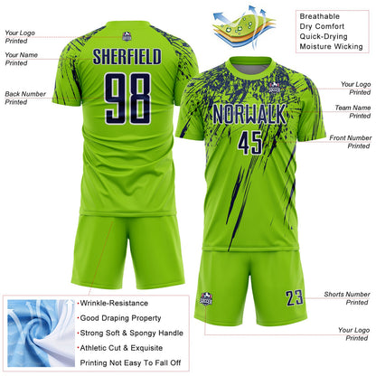 Custom Neon Green Navy-White Splash Sports Sublimation Soccer Uniform Jersey