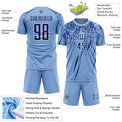 Custom Light Blue Royal-White Splash Sports Sublimation Soccer Uniform Jersey