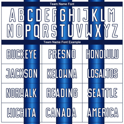 Custom White Blue-Navy Stripes Sports Sublimation Soccer Uniform Jersey