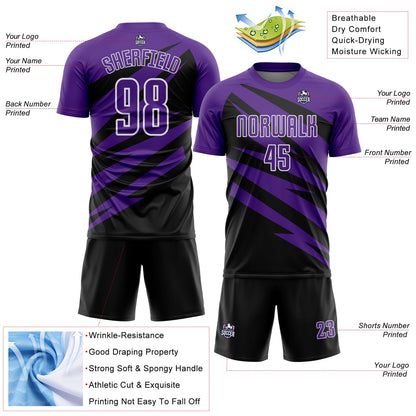 Custom Purple Black-White Abstract Line Sports Sublimation Soccer Uniform Jersey