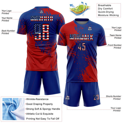 Custom Royal USA Flag Red-Black Abstract Brush Stroke Sports Sublimation Soccer Uniform Jersey