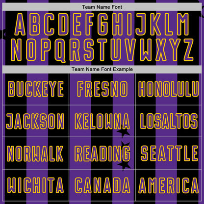 Custom Black Purple-Yellow Stars And Stripes Sports Sublimation Soccer Uniform Jersey