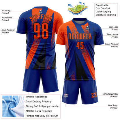 Custom Royal Orange-Black Radial Burst Sports Sublimation Soccer Uniform Jersey