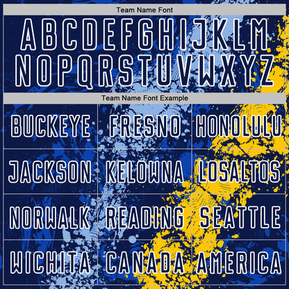 Custom Navy White Light Blue-Yellow Dripping Splatter Cracked Texture Sublimation Soccer Uniform Jersey
