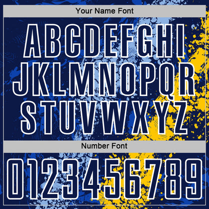 Custom Navy White Light Blue-Yellow Dripping Splatter Cracked Texture Sublimation Soccer Uniform Jersey