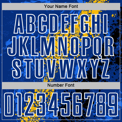 Custom Royal White Gold-Black Dripping Splatter Cracked Texture Sublimation Soccer Uniform Jersey