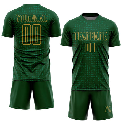 Custom Green Old Gold-Kelly Green Digital Geometric Fragment Speckles Sublimation Soccer Uniform Jersey