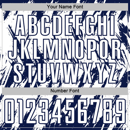 Custom White-Navy Splatter Torn Sharp Brush Stroke Sublimation Soccer Uniform Jersey