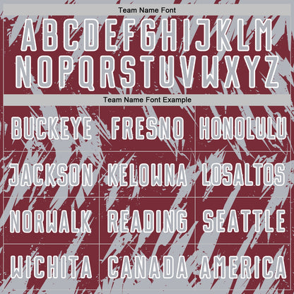 Custom Burgundy Gray-White Splatter Torn Sharp Brush Stroke Sublimation Soccer Uniform Jersey