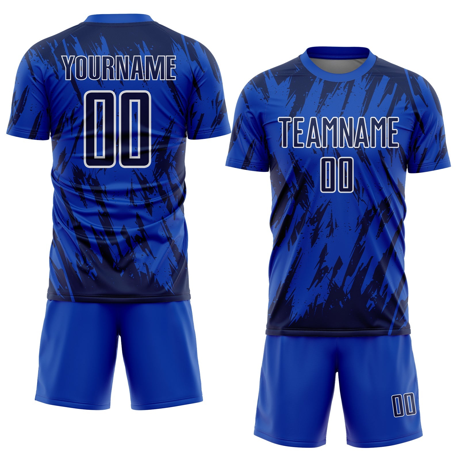 Custom Thunder Blue Navy-White Splatter Torn Sharp Brush Stroke Sublimation Soccer Uniform Jersey